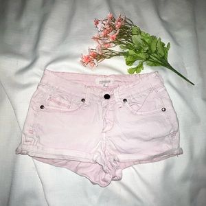 BABY PINK DENIM SHORTS